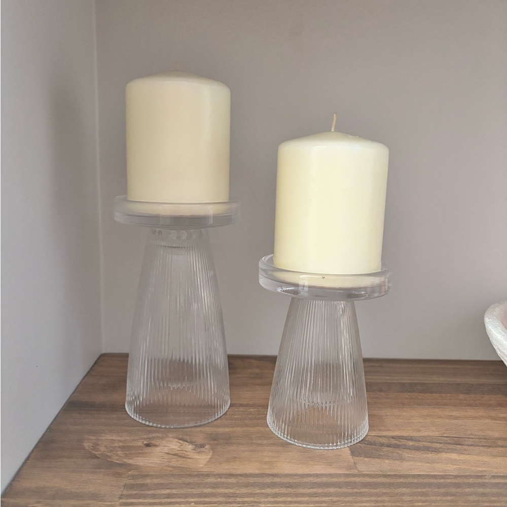 Set of 2 world market pillar candle holders
